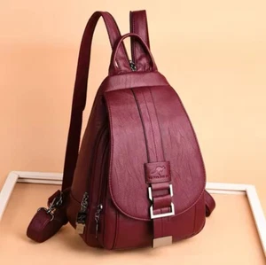 Backpack Soft Leather Vintage Women Shoulder Bags Casual Travel Ladies Female - Picture 1 of 8