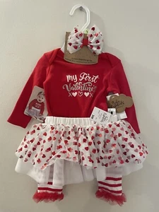 NWT Baby Essentials 4 Piece Outfit Sz 3M My First Valentine's Day Tutu Bow Red - Picture 1 of 6