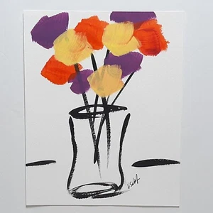 Blumenkunst Original Abstrakt Blume 8x10 Gemälde Modern Pop Art Minimalistisch - Bild 1 von 7