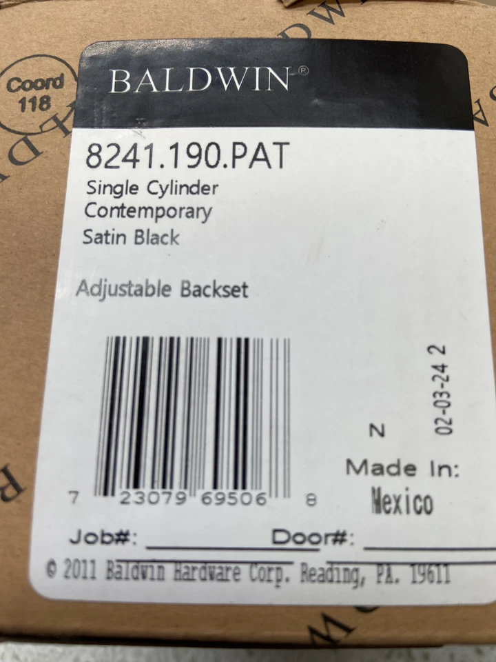 Baldwin 8241190PAT Contemporary One-Sided Deadbolt - Satin Black - Image 1 of 2