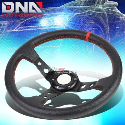 VOLANTE DE CORRIDA ESPORTIVO PRETO COURO PVC 350MM T-6061 6 PARAFUSOS ACABAMENTO PRETO - Imagem 1 de 4