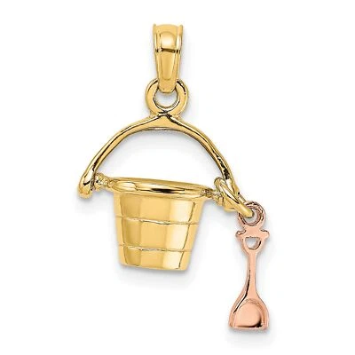 Dije de cubo y pala de playa 3D en oro amarillo real de dos tonos 14k Foto 1 de 4