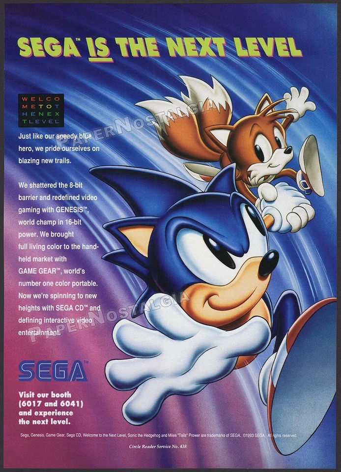 SEGA IS THE NEXT LEVEL - Original 1993 Trade AD / poster _ Sonic & Tails Sega CD - Image 1 of 1