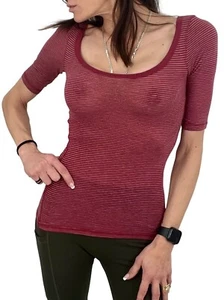 Camiseta vintage de finales de los 90 Abercrombie borgoña a rayas cuello redondo - Imagen 1 de 24