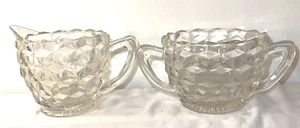 Juego de cuencos de azúcar y crema patrón cubo diamante americano Fostoria vidrio prensado - Imagen 1 de 4
