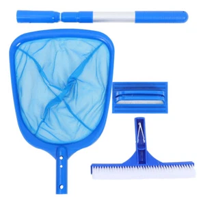 Swimming Pool Cleaning Set Scrubber Skimmer Rake Pole Kit with - Picture 1 of 12