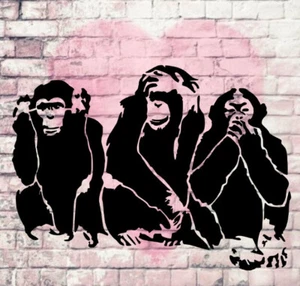 Schablone - Banksy Three Apes / Drei Affen - 19x25cm - DIN A4 Stencil Grafitti - Bild 1 von 4
