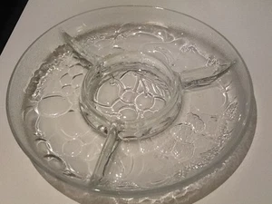 Clear Glass Divided Platter/Serving Dish - Embossed Fruit 10 1/4" Vintage - Picture 1 of 7