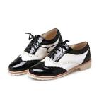 New Women Lace Up Saddle Oxford Shoes Black And White Cuban Heel Casual Brogues
