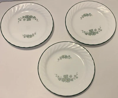 Corelle Callaway Ivy Green Rim USA Made 7- 1/4" Salad Dessert Plates Set of 3 - Image 1 of 4