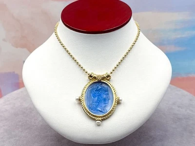 Collar camafeo TAGLIAMONTE Designs (Q19002-azul) 925SS/YGP *Atenea*Reg. $400 Foto 1 de 4