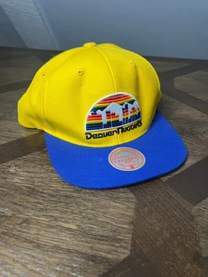 NEW Denver Nuggets Hat Cap Men’s Snapback Mitchell & Ness Blue Yellow Retro Logo - Image 1 of 4