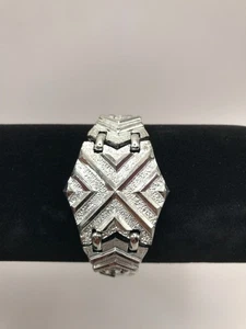 Brazalete Vintage Sarah Coventry Art Deco Eslabón Geométrico Tono Plata 7" Firmado - Imagen 1 de 5