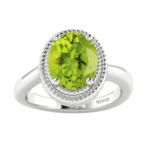 2Ct Oval Cut Natural Peridot 14k White Gold Plated Solitaire 925 Engagement Ring - Picture 1 of 6