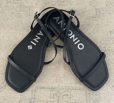 ANTONIO MELANI BLACK LYLA STRAPPY FLAT SANDALS SIZE 6.5 Leather New *READ - Image 1 of 4