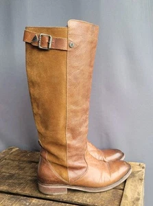 Tommy Hilfiger Denim Suede Leather Tan Knee High Boots UK 6 Riding Style Boot - Picture 1 of 19