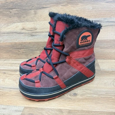 Sorel Boots Womens 9 Glacy Explorer WP Short Winter Bootie 2079-259 Red Suede - Image 1 of 4