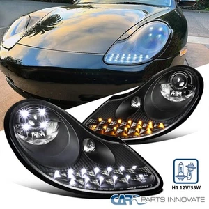 Black Fits 1997-2001 Porsche 996 911 Boxster 986 LED Signal Projector Headlights - Picture 1 of 13