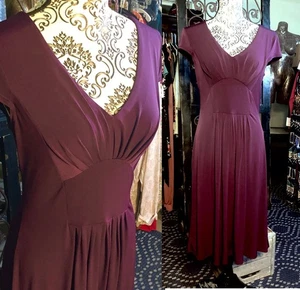 Vestido Midi De Colección Y2K BISOU BISOU Ciruela Elastizado Tejido Manga Corta Plisado Frontal ~6 - Imagen 1 de 10