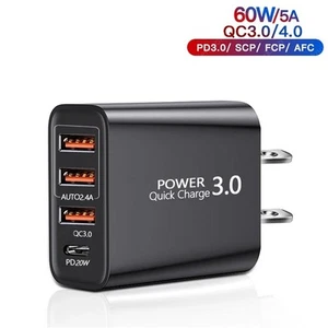 3.0 PD USB C Ladegerät Schnell ladegerät 4 Häfen Handy-Ladegerät Wand-Netzteil - Picture 1 of 13