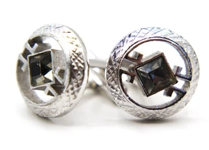 Vintage Shields Fifth Avenue Silver Retro Style Men's Cufflinks Gray Crystal MCM - Picture 1 of 5