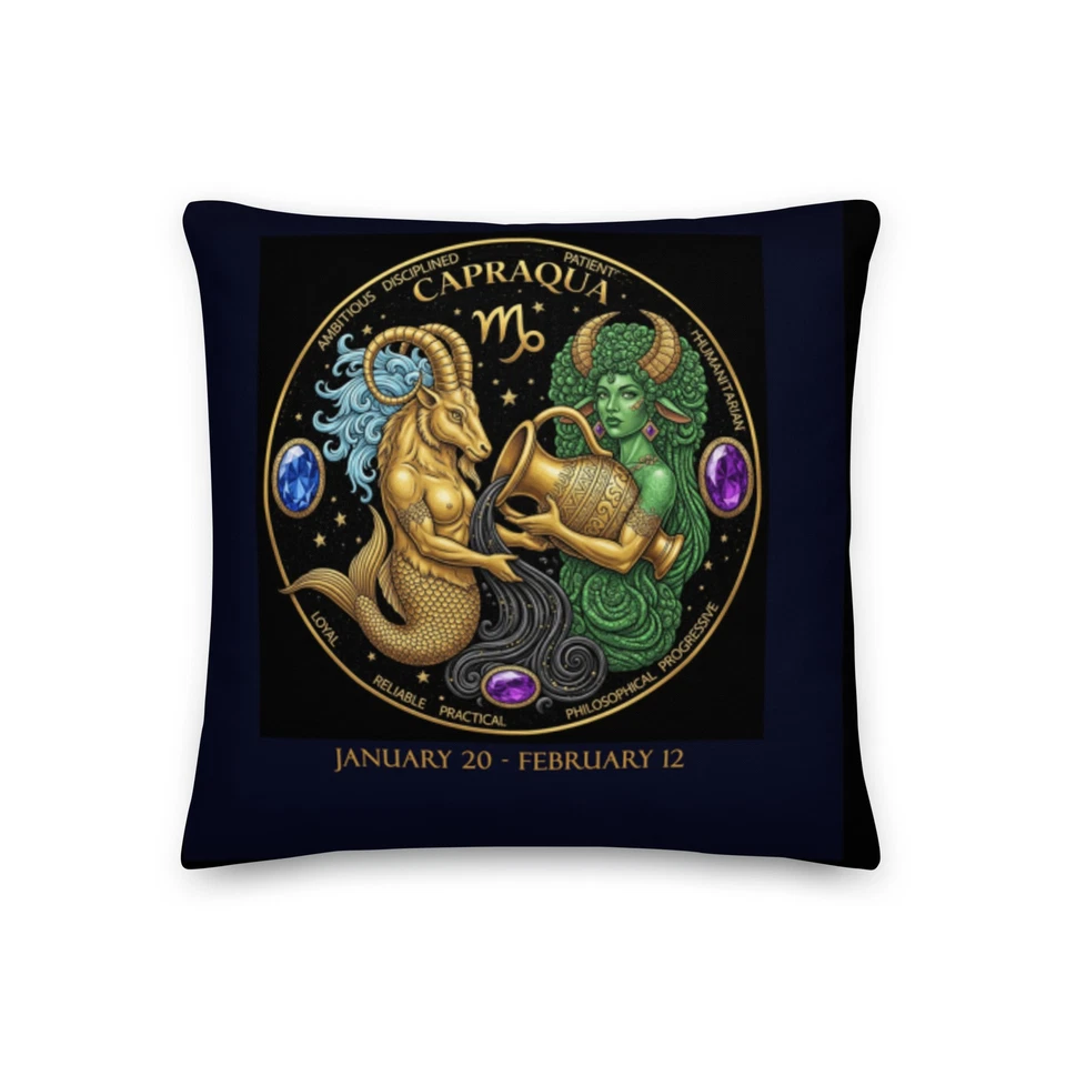 SideTropi CaprAqua (Jan 20 – Feb 12) – Capricorn + Aquarius Hybrid Pillow - Image 1 of 1