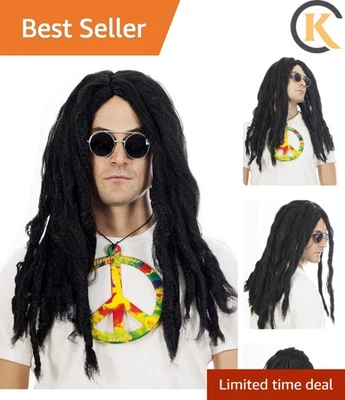 Peluca Versátil Rastas Negras - Estilo Rasta Marley para Festivales y Halloween Foto 1 de 4