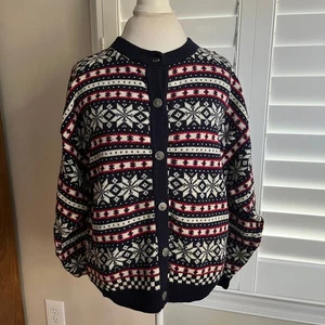 Vintage Pendleton Fair Isle Wool Cardigan Sweater XL Made USA Nordic Snowflake - Picture 1 of 10
