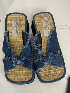 Kathy Ireland Blue Plato Slide Sandals with Denim Style Knot Size 9 Y2K - Picture 1 of 8