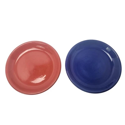 Pottery Barn Colorful Serve Shallow Ceramic Pasta Bowls Set 2 Cobalt Blue Coral - Image 1 of 4