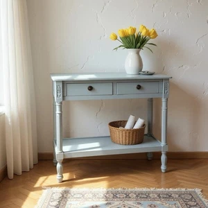 Winter Sky Blue 2 Drawer Console Table Hallway Side End Dressing Table Desk Hall - Picture 1 of 9