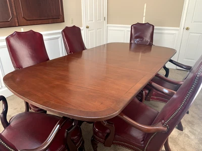 Solid Wood Conference Table with Real Leather Seats - Image 1 of 4