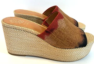 Vince Camuto Größe 7,5 VC Gadgen Gypsy Damen-Absätze gestreift Sackleinen Keilabsatz offene Zehenpartie - Bild 1 von 12