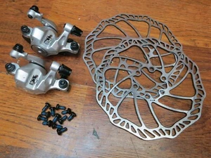 NOS PROMAX MECHANICAL DISC BRAKE CALIPER SET & 160mm 6 BOLT ROTORS - Picture 1 of 6