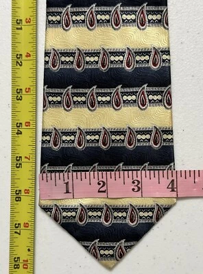 Corbata Pierre Cardin Paisley Patrón Rayas Amarillo/Dorado y Azul 100% Seda 4" 58" Foto 1 de 4