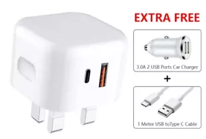 For iPhone 15 14 13 12 11 Pro XR XS Fast Charging 20W USB-C PD Plug Charger UK - Picture 1 of 8