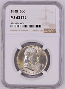 1948 P FRANKLIN HALF DOLLAR NGC MS 63 FBL FULL BELL LINES * FREE SHIPPING*