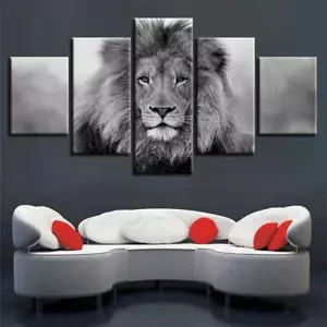 Schwarz & Weiß Löwe gerahmt 5 Stück Leinwand Wandkunst - Bild 1 von 1