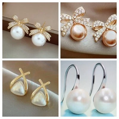 Pearl Stud Assorted Earrings With Rhinestones / Vintage inspired  #25 - Image 1 of 4