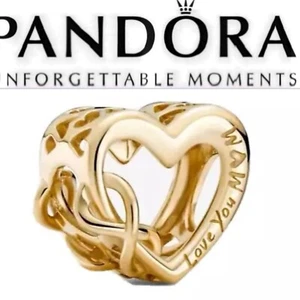 New 100% Authentic Pandora 14K Gold Love You Mom Infinity Heart Charm 759515C00 - Picture 1 of 6