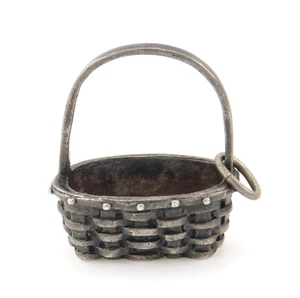 Vintage 925 Sterling Silver Basket Pendant Charm - Picture 1 of 8