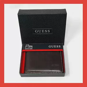 Vintage GUESS Geldbörse Herren echt braun Leder Passcase Brieftasche mit Original Box - Bild 1 von 16