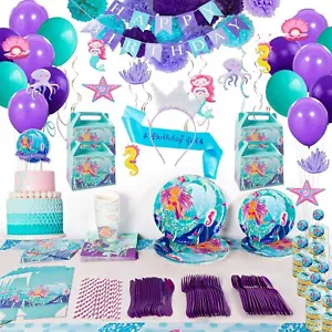 Mermaid Birthday Decorations Girls Children Tableware Party Supplies & Balloons - Picture 1 of 31