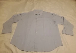 Perry Ellis Mens Portfolio Lux Tech Non-Iron Button Shirt Blue Stripe 17.5 34/35 - Picture 1 of 9