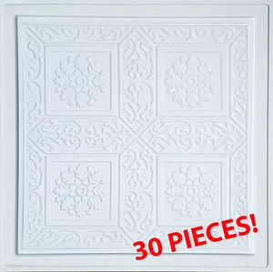 ANCARA weiß, PVC Deckenfliese für Gittersystem abgehängte T-Stange, 2' x 2' 30 Stück - Bild 1 von 4