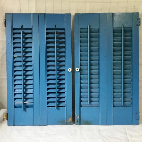 Vintage Wood Shutters Interior Louver Plantation Window 24x28 Painted Blue Cover