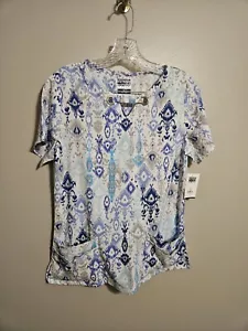 Strictly Scrubs Stretch Womens White Print Scrub Top Size Small - Picture 1 of 9