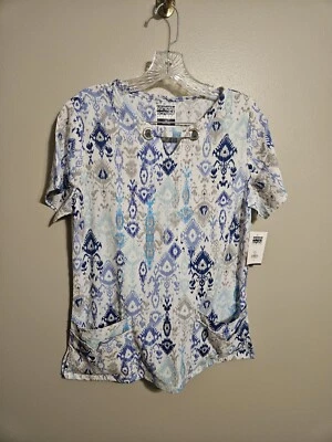 Strictly Scrubs Stretch Womens White Print Scrub Top Size Small - Image 1 of 4