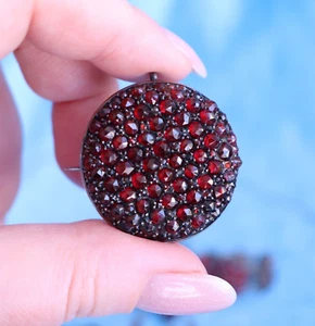 Antique Bohemian Garnet Brooch Pendant Silver 900 D: 32mm - Picture 1 of 8