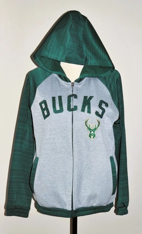 EUC Milwaukee Bucks Youth Zip Up Hoodie Kids Medium 12/14 or Women's XS Small M Cover